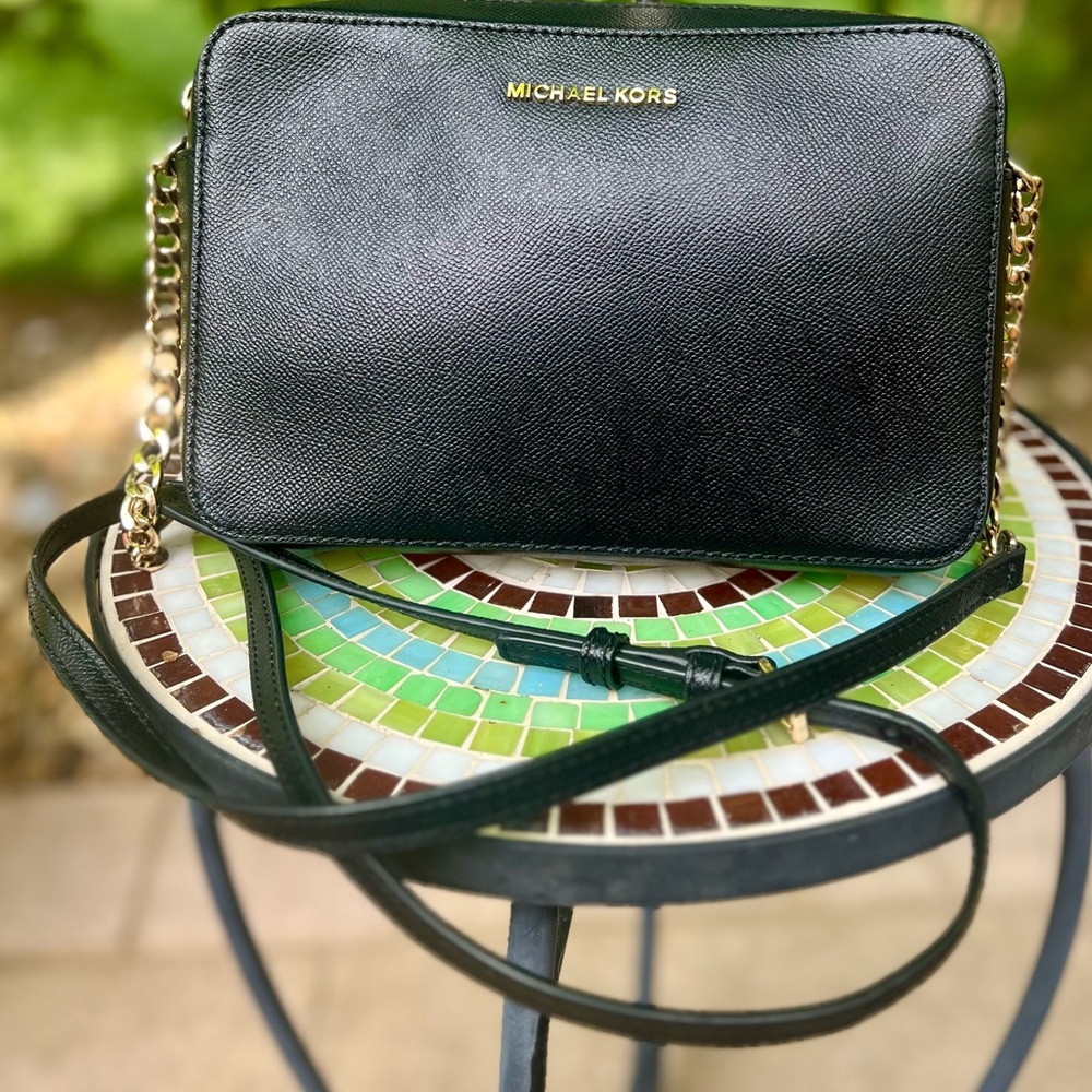 Michael Kors Black Crossbody Bag with Gold Accents